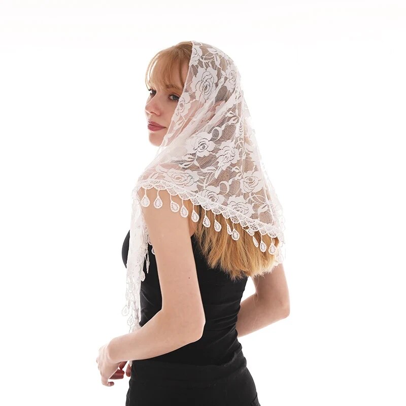 Écharpe triangulaire en dentelle à la mode pour femme, serviette à pampilles, voile pur pour document, fleur, hijab de prière, 160x80cm