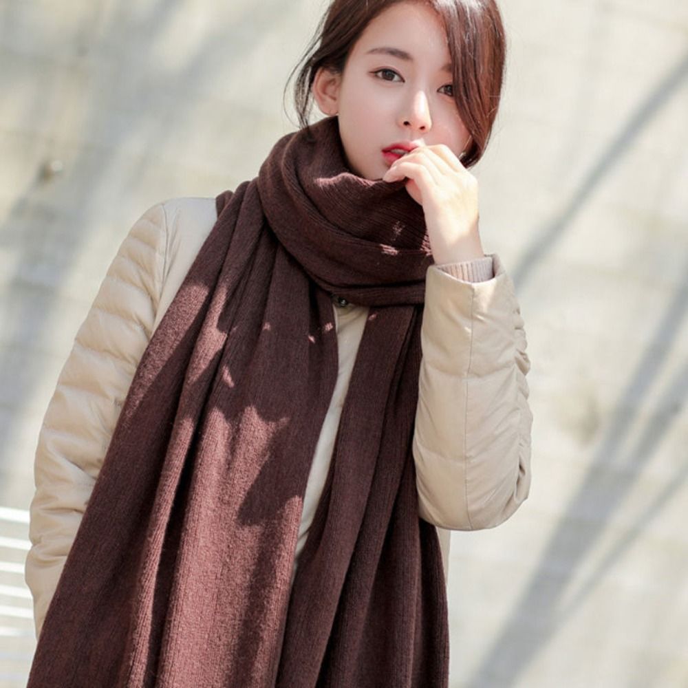 Écharpe tricotée décontractée unie pour l'hiver, épaisse, chaude, coupe-vent, longue, douce, pour femme, hijab, châle enveloppant