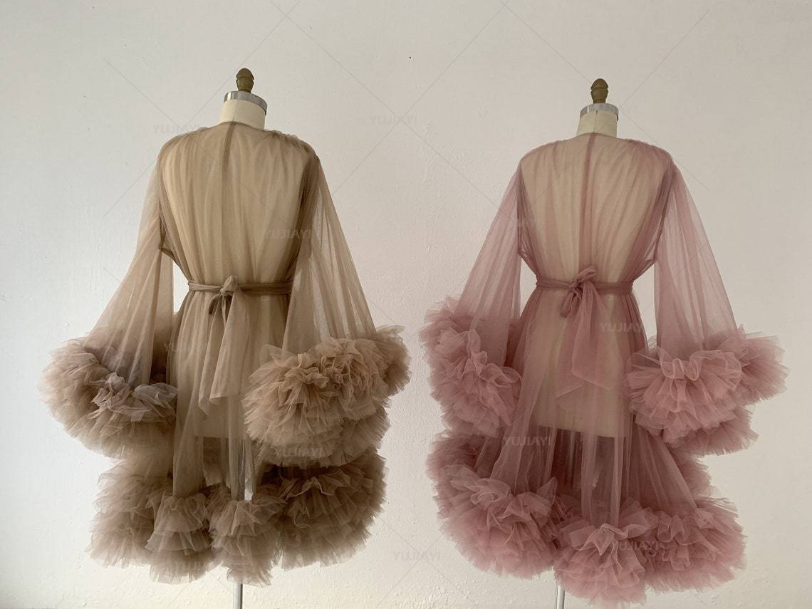 Dames Robe de chambre Perspective pure courte Robe en Tulle gonflé grossesse Robe de maternité femmes chemise de nuit vêtements de nuit pour Photoshoot
