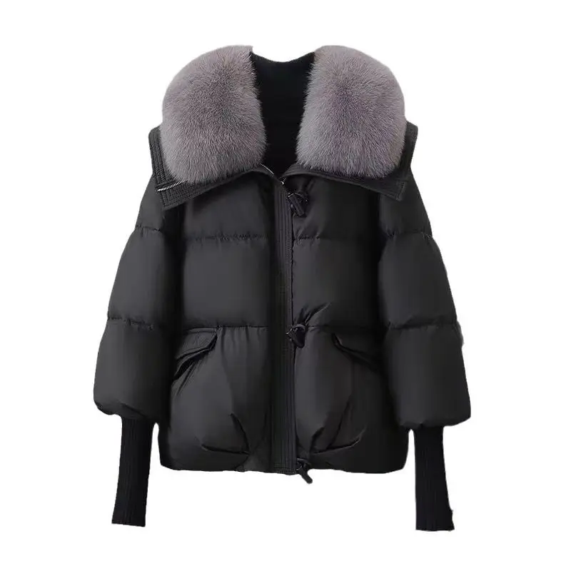 Femmes hiver nouveau col de fourrure bouffant vers le bas Parka ample vers le bas plus chaud épaissir veste de neige poche fermeture éclair fausse fourrure vêtements d'extérieur femme