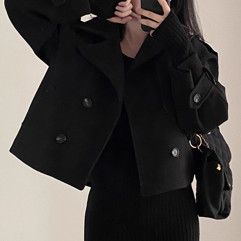 Manteaux courts en laine pour femmes, vestes mélanges à col rabattu, épais et chaud, Streetwear Y2k, vêtements d'extérieur de travail, automne hiver
