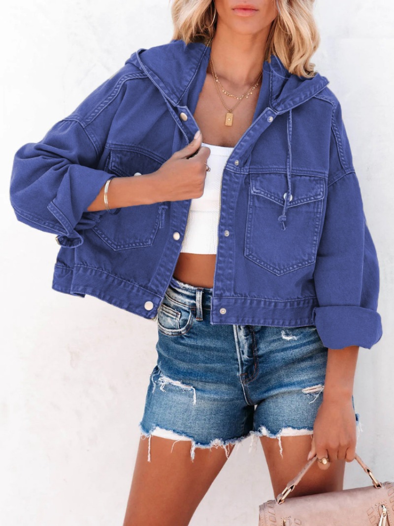 Veste en jean à capuche pour femme, haut à manches longues, jean vintage, vêtements décontractés, streetwear, nouveau
