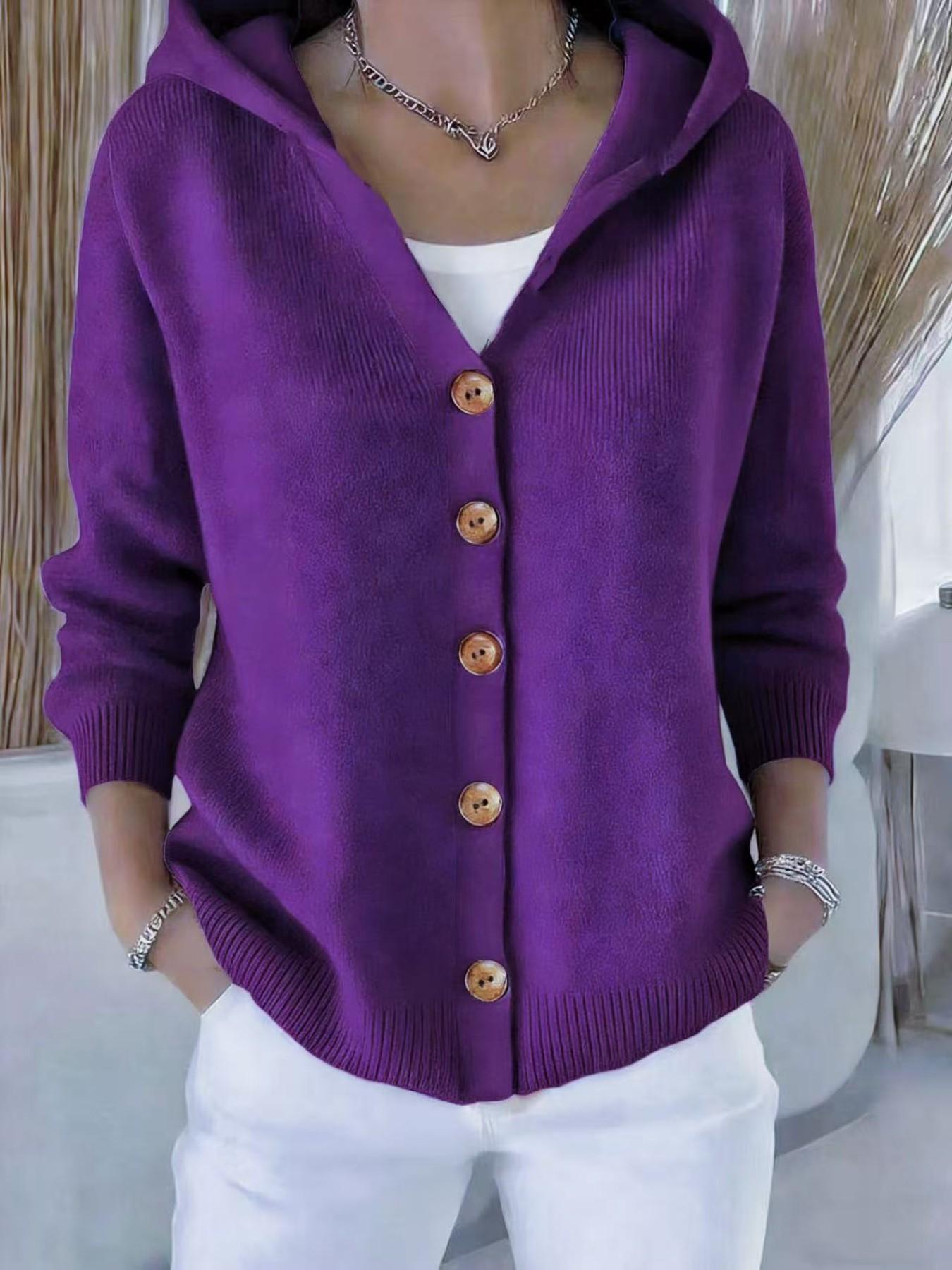 Cardigan en tricot à capuche pour femme 2026, simple et décontracté, idéal pour le printemps et l'automne