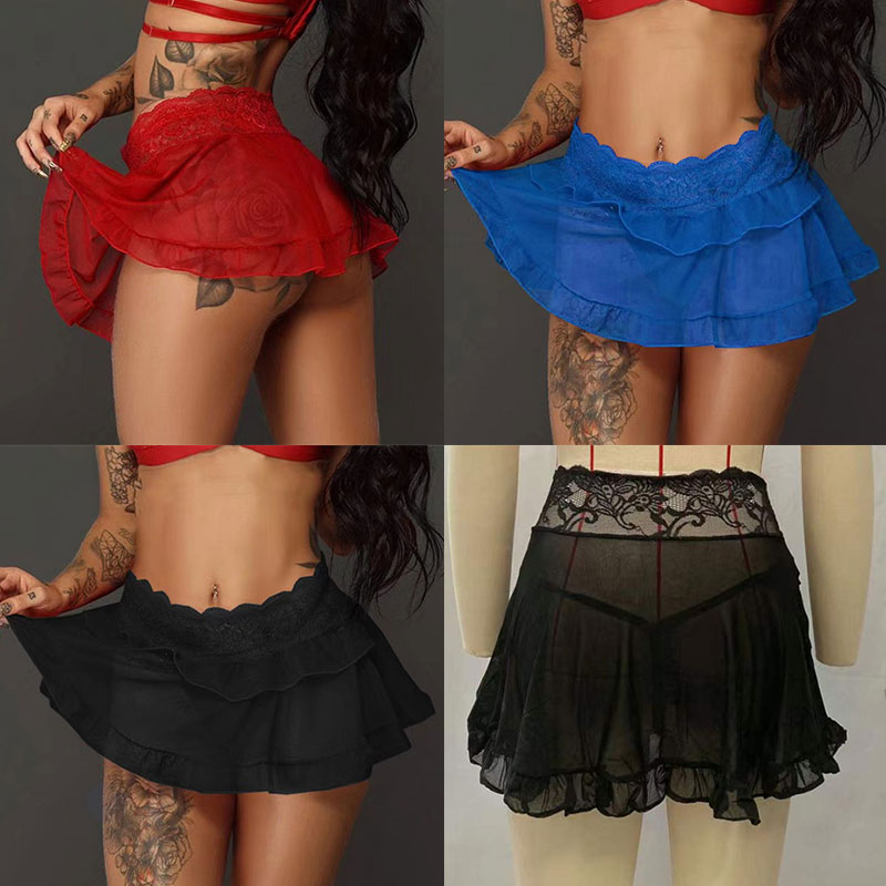 Mini jupe à volants en dentelle pour femmes, mini-jupe décontractée au-dessus du genou, jupes courtes de danse d'été, tenue de club de fête, noir, ultra sexy, 343