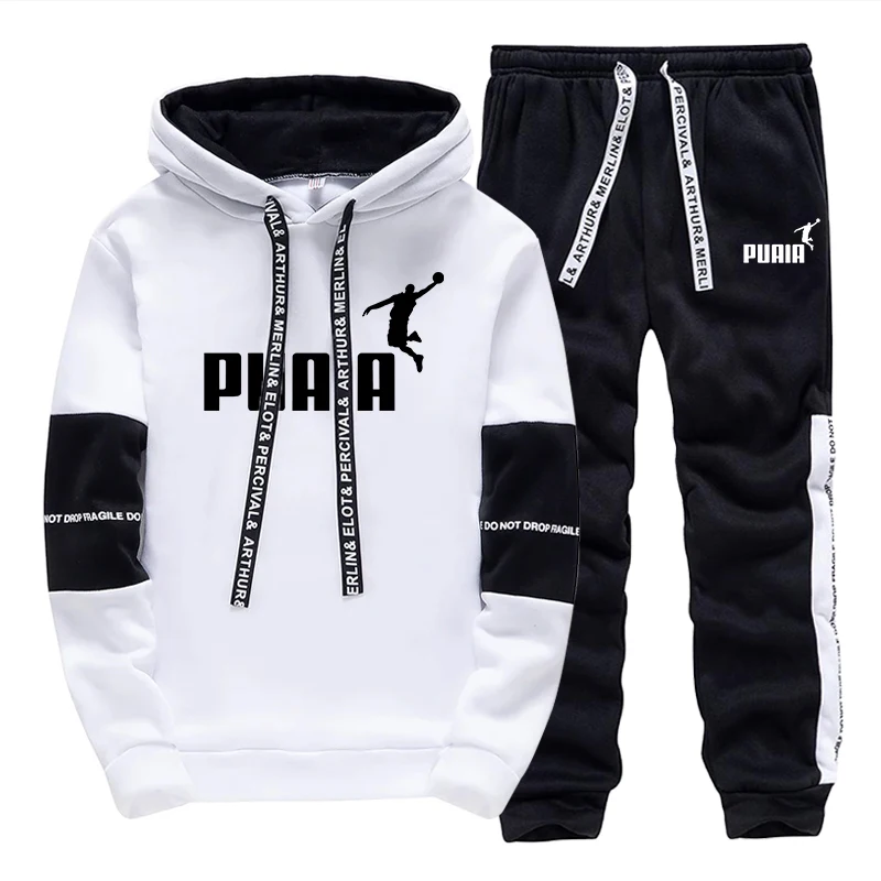 Ventes Flash : Ensemble de Survêtement Décontracté pour Homme – Sweat à Capuche et Pantalon de Jogging Sport Quotidien – Vêtements Classiques Noir et Blanc