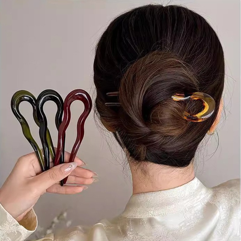 Nouvelle Pince à Cheveux en U pour Femme, Épingle à Cheveux en Acétate Effet Écaille de Tortue, Design Géométrique, Accessoire de Coiffure, Bâtonnets à Cheveux pour Fille