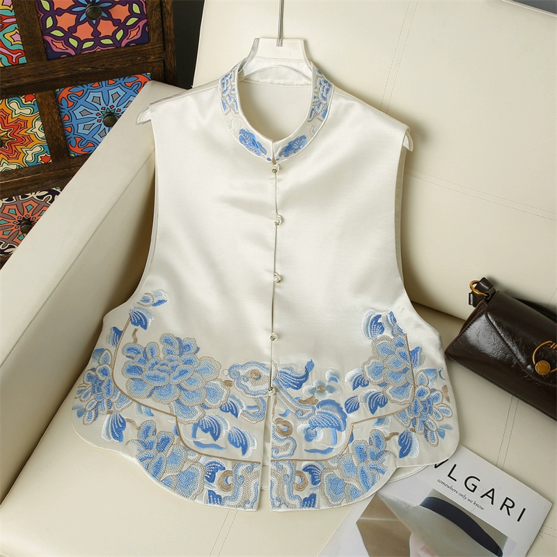Gilets pour femmes vestes pour femmes abricot nouveau Style National gilet brodé chinois début d'automne gilet débardeur veste brodée