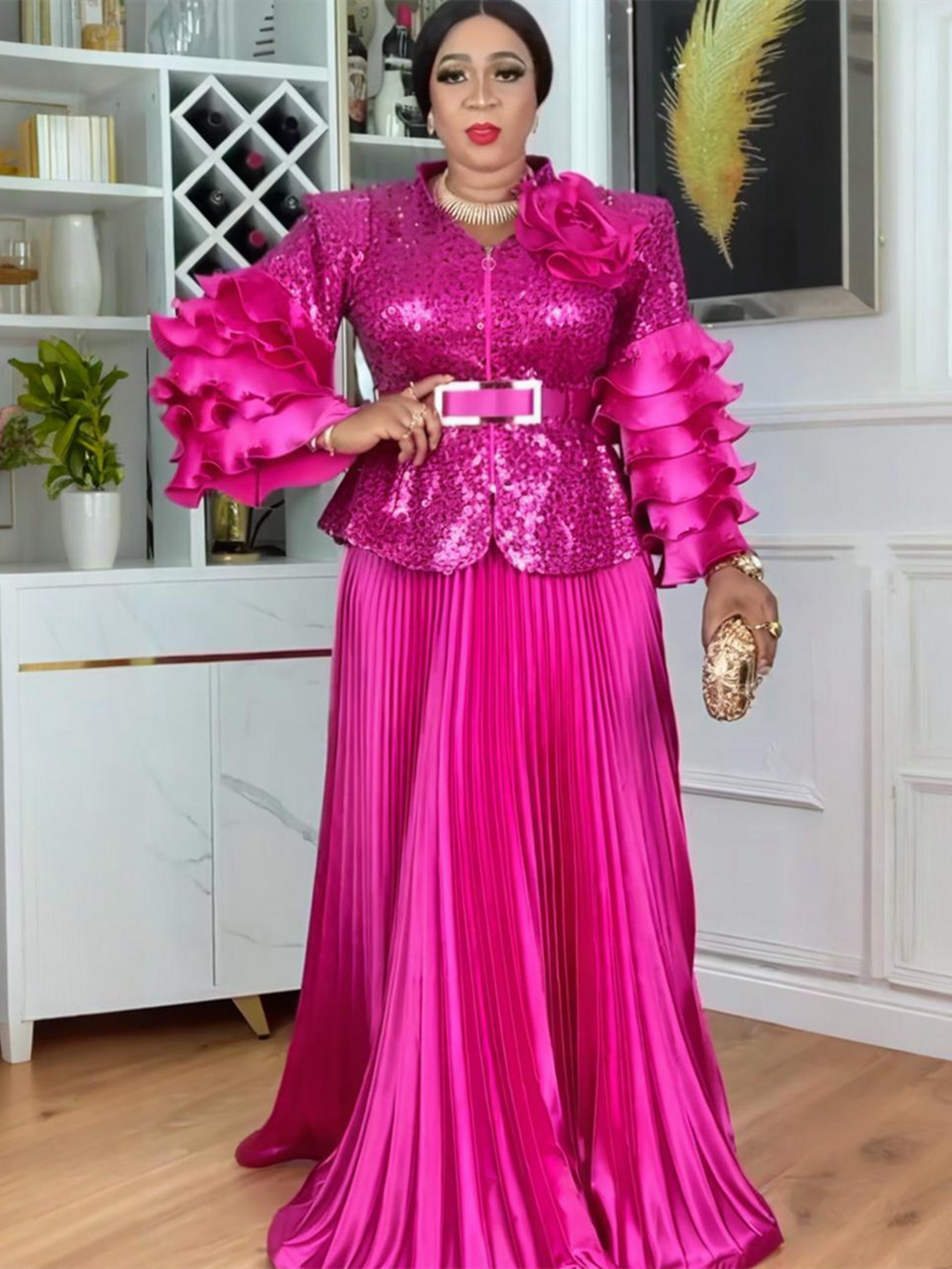 Vêtements africains élégants pour femmes Dashiki, ensemble 2 pièces, hauts et jupes à paillettes, costumes grande taille, robes de soirée de mariage turquie