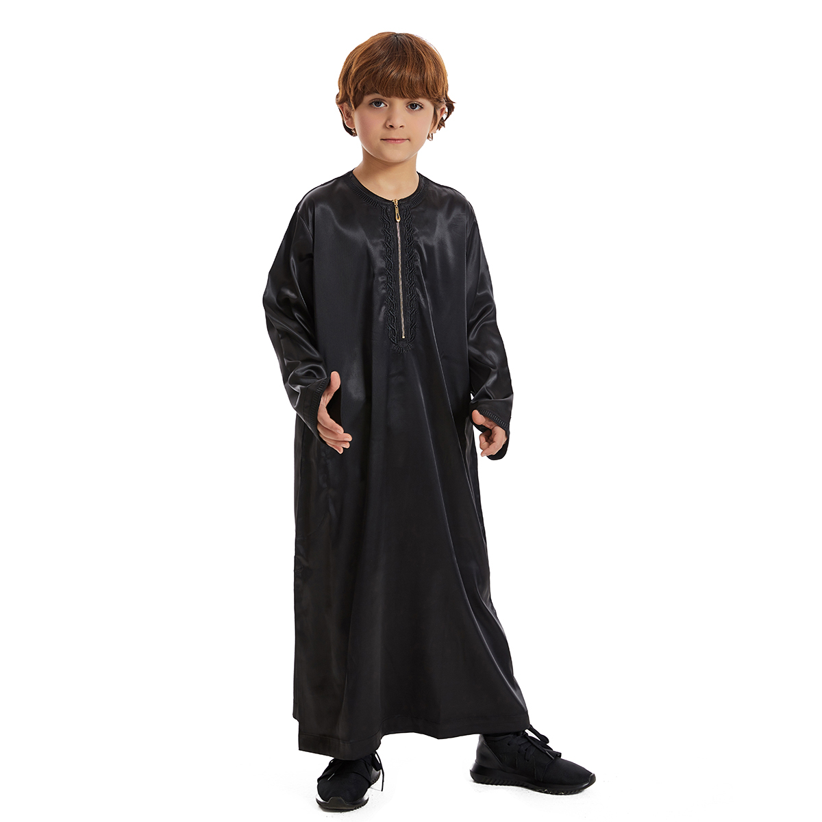 Abaya-Robe longue pour enfants musulmans, pour Ramadan, Jubba, Thobe de prière, pour garçons, caftan islamique, col rond, pour caftan, dubaï, arabe
