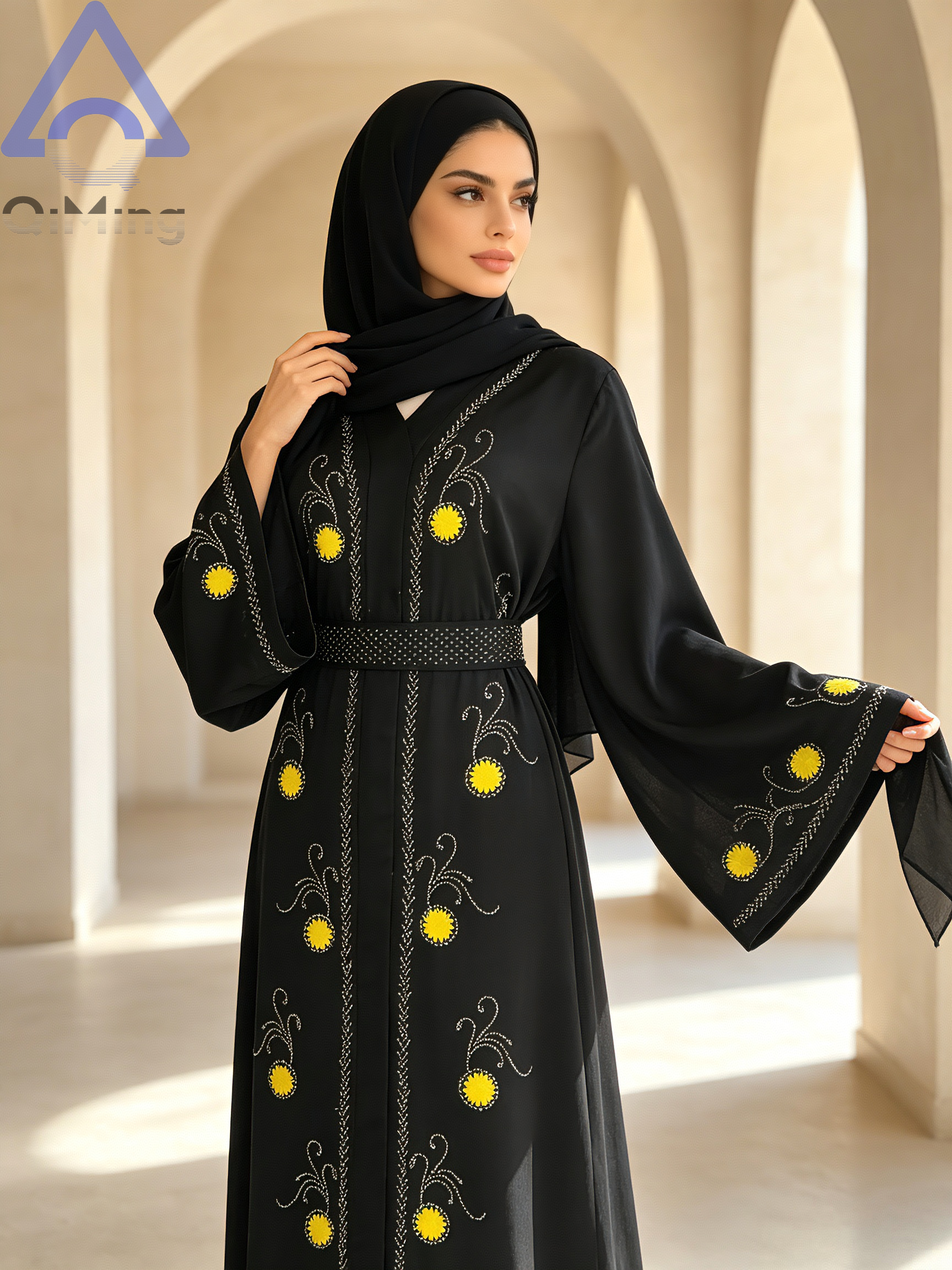Kaftan Abaya Musulmane pour Femme, Robe Longue Marocaine Violette à Col en V et Strass, Modèle Dubai, Robe Islamique Élégante pour le Ramadan
