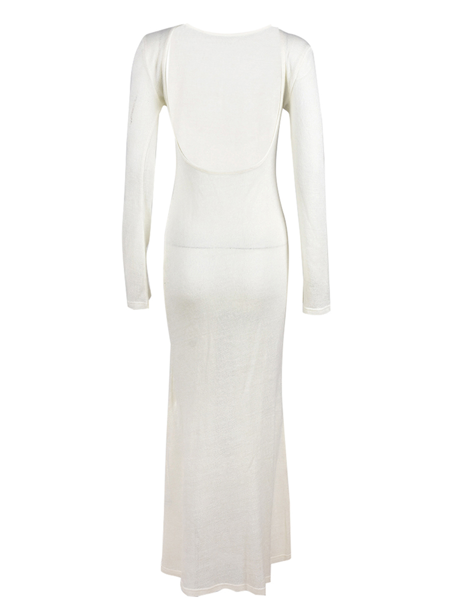Robe longue de plage pour femme, style mode, à manches longues, col rond, transparente, anti-UV, couleur unie, dos nu, pour l'été