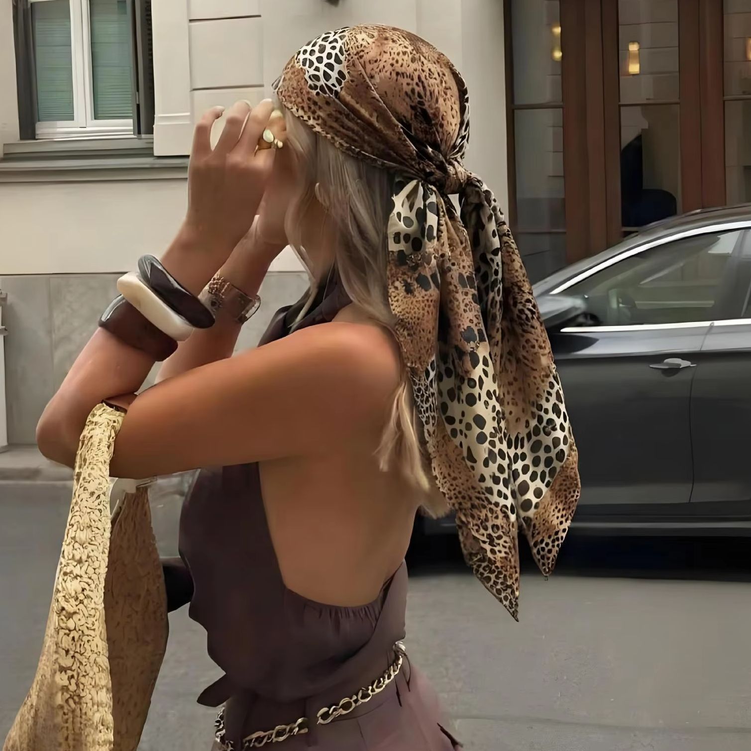 Foulard carré imprimé léopard 90x90cm pour femmes, écharpe de créateurs de luxe, bandeau à pois en Satin mat, bandeau pour cheveux en soie, mouchoir