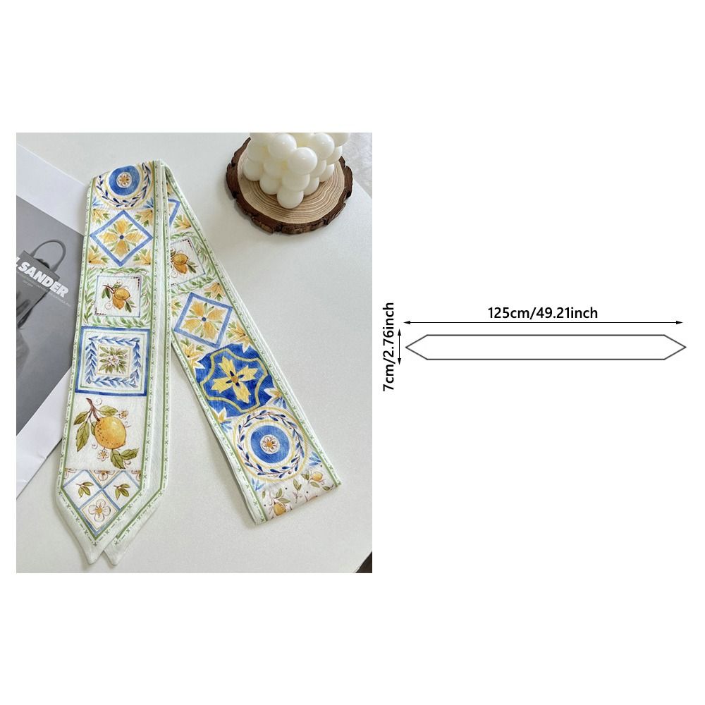 Écharpe polyvalente en ruban de soie et Satin pour femmes, motif Floral frais, cravate pour cheveux longs et fins, sangle de sac étroite, accessoire de mode tendance, été
