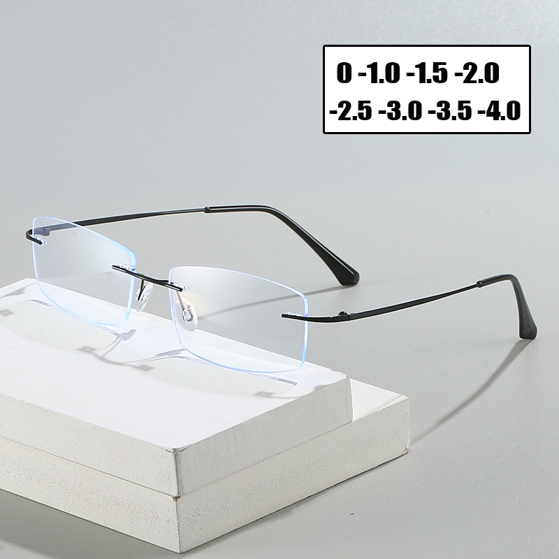 Lunettes de myopie sans monture en métal Vintage rétro hommes d'affaires lunettes de vue de près fini Prescription dames moins lunettes dioptrie