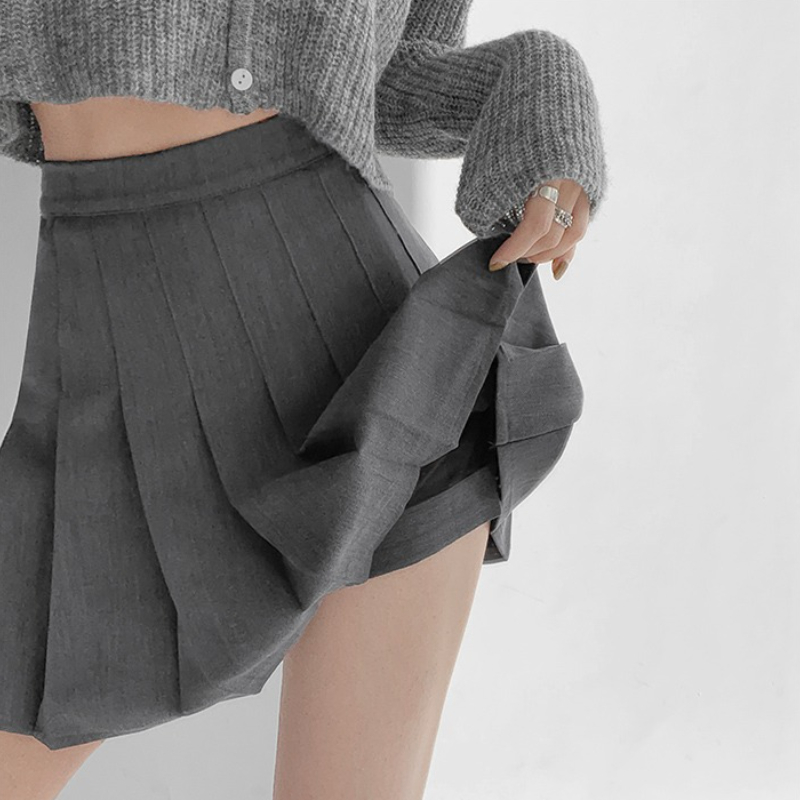 Nouvelle Jupe plissée pour femmes 2026 Mini jupes école japonaise taille haute Kawaii mignon gris Jupe à carreaux uniforme Harajuku Jupe
