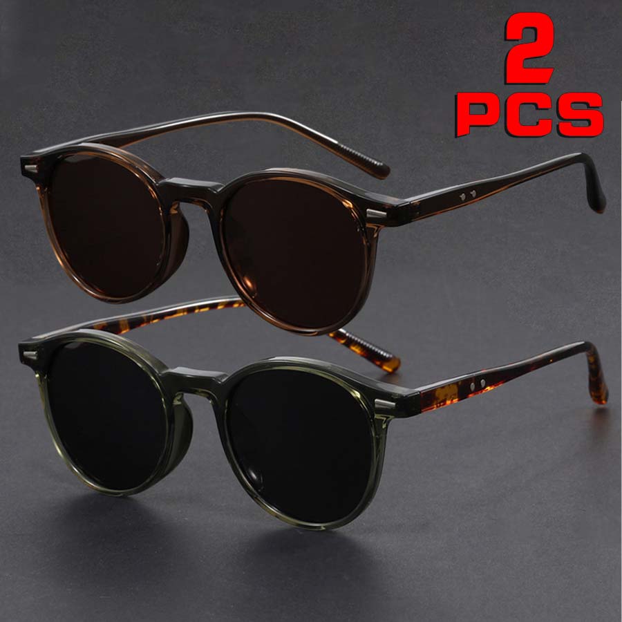 Lot de 2 lunettes, montures rondes classiques unisexes, tendance rétro, adaptées à un usage quotidien