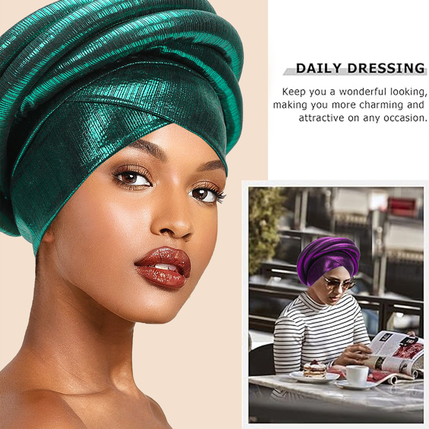 Turban africain brillant pour femme, bonnet élastique torsadé, foulard auto-attachant, couvre-chef pour mariage et fête