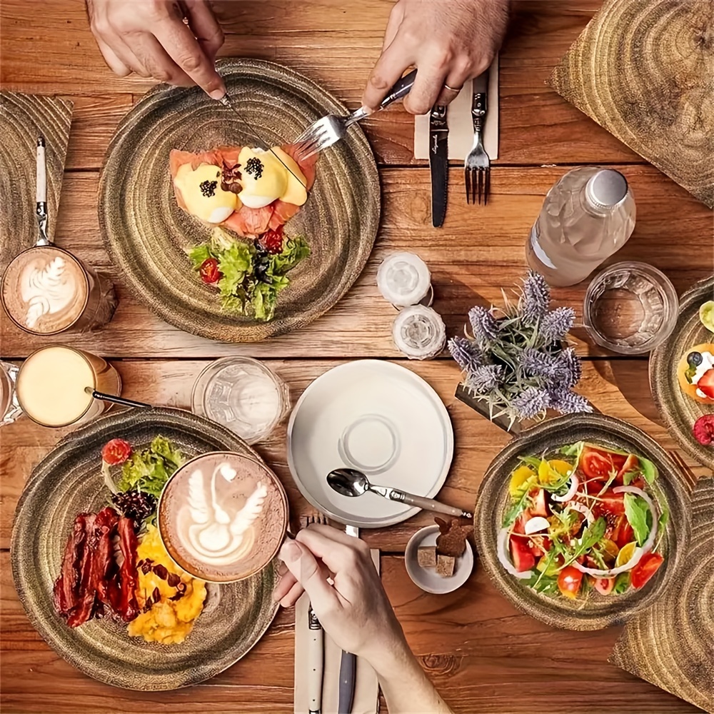 Assiette à manger jetable en grain de bois, assiette en papier épais imprimée, adaptée aux réunions de vacances et aux fournitures de fête