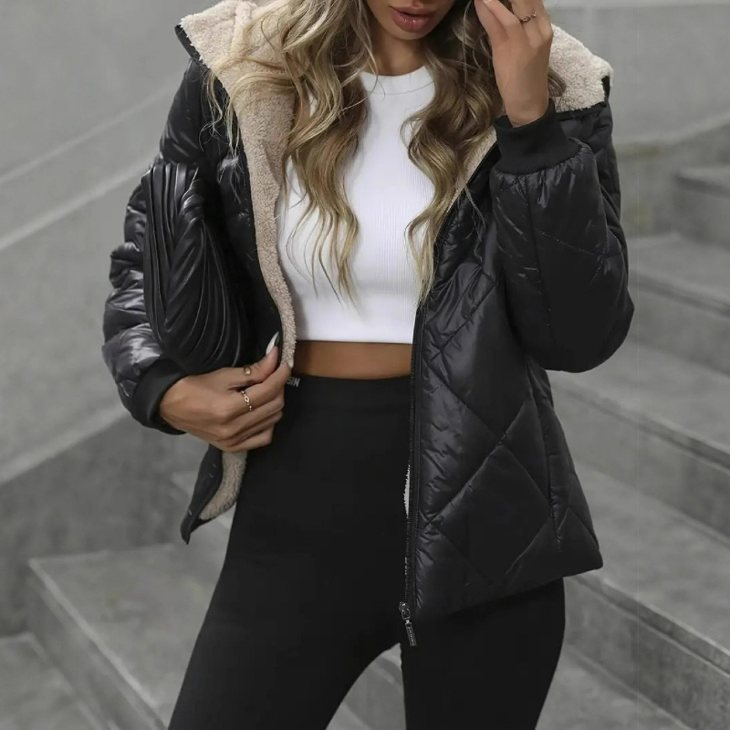 Manteau court à capuche femmes Parkas fermeture éclair à manches longues Cardigan vêtements d'extérieur solide décontracté chaud poche épissé Simple vestes hiver 2025