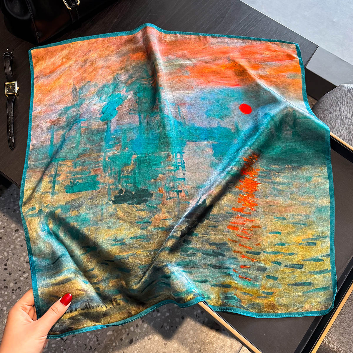2025 luxe 100% foulard en soie de mûrier femmes peinture à l'huile impression Bandana châle dame foulard mouchoir femme enveloppe décorative