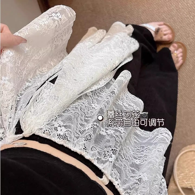 Mini-jupe irrégulière coréenne en dentelle blanche pour femme, style Ins, transparente, pour la danse, foulard de hanche en dentelle, décoration pour jeans et pantalons