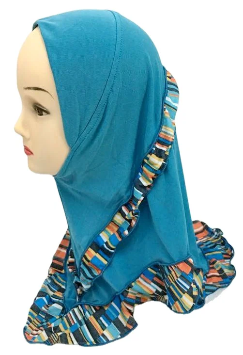 Magnifique Hijab arabe musulman pour filles Petite casquette islamique Bordure décorative Hijab aléatoire pour enfants de 1 à 5 ans