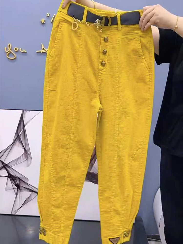 Pantalons décontractés en velours côtelé pour femmes automne et hiver nouveau style pantalon de liaison de jambe populaire rayé velours mode sarouel