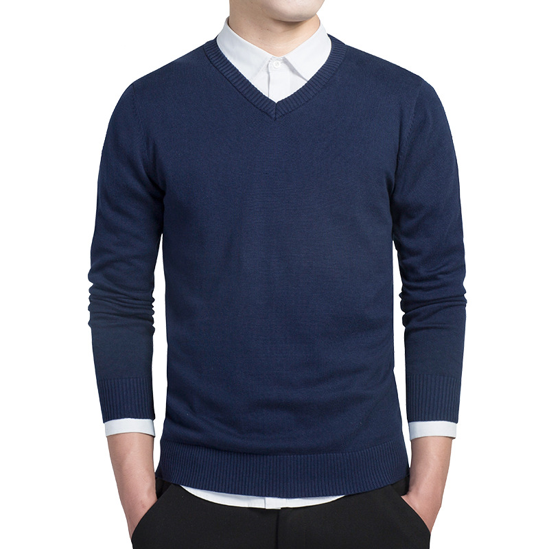 Pull Homme 2026 Automne Décontracté Col V Uni en Coton Tricoté Marque Vêtements Coupe Slim Pulls Masculins
