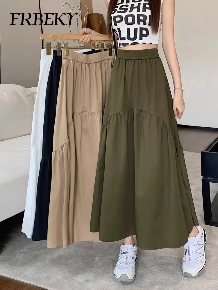 Jupe longue plissée à taille élastique pour femmes, ligne A élégante, mode simple, bustier document solide, épissage coréen, automne, nouveau