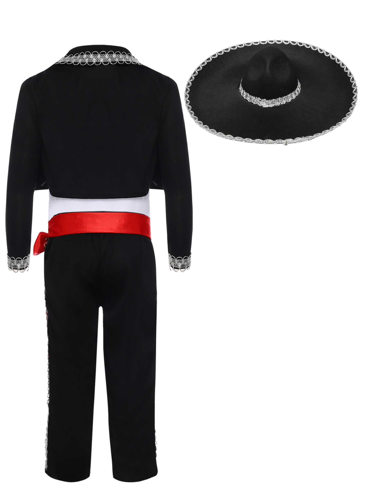 Costume traditionnel mexicain pour garçons, déguisement Mariachi pour Halloween, gilet, pantalon, veste, ceinture et chapeau, ensemble de Performance
