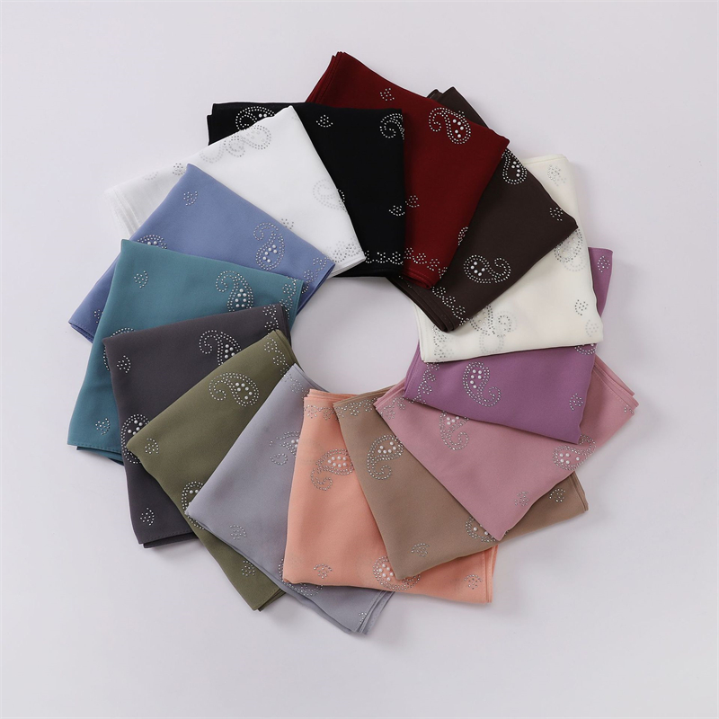 Bandana fleur perle strass mousseline de soie châle écharpe haute qualité miroitant perles bandeau enveloppement Foulard musulman Hijab