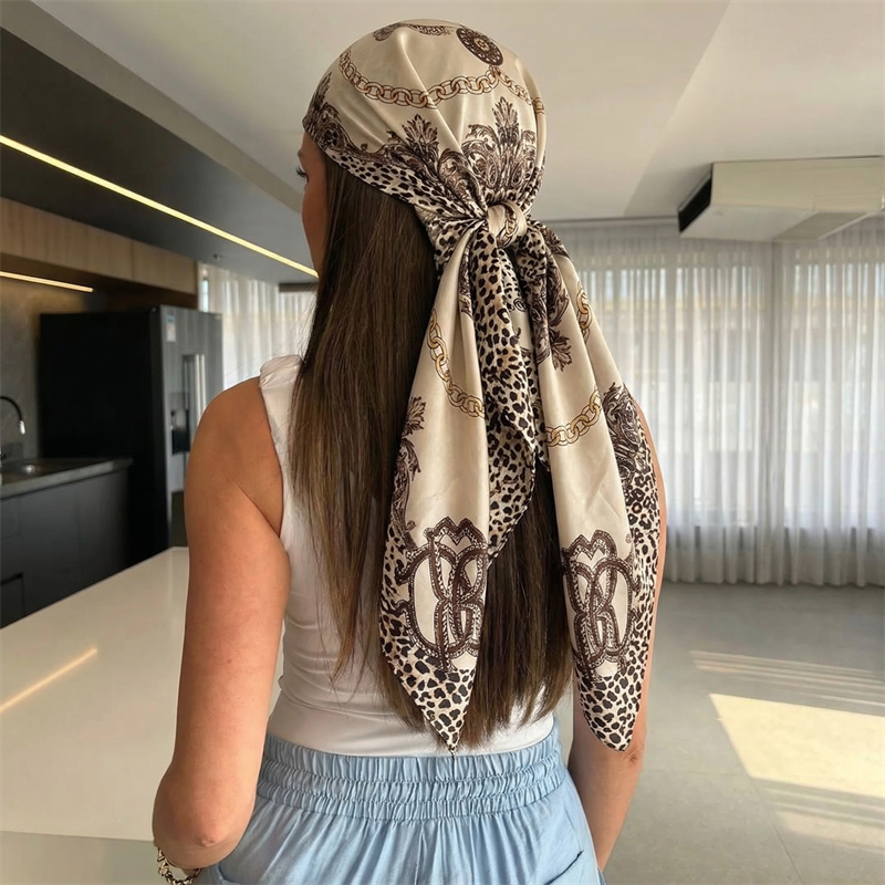 Nouveau Foulard Carré en Satin pour Femme, Hijab Musulman Élégant, Imprimé Soie, Écharpe, Châle, Bandeau, Accessoires pour Cheveux, Bandana