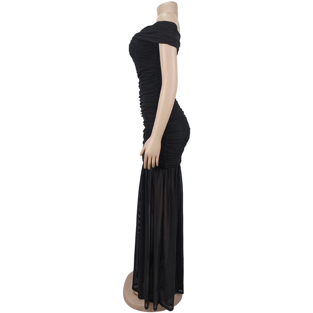 Robes pour Femme 2026 – Élégante Robe Longue de Soirée Sexy à Épaules Dénudées, Froncée à la Taille, en Maille, Coupe Ajustée, Style Sirène