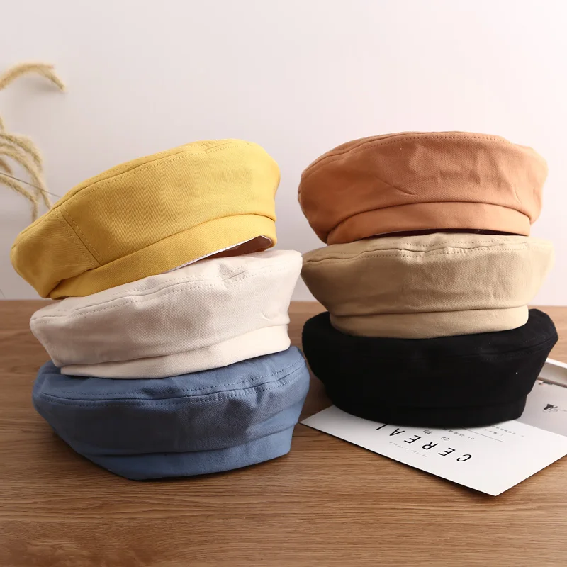 Casquette à visière octogonale en coton pour femme, bérets français vintage, chapeaux de peintre, béret militaire de rue, casquettes pour fille, automne et hiver