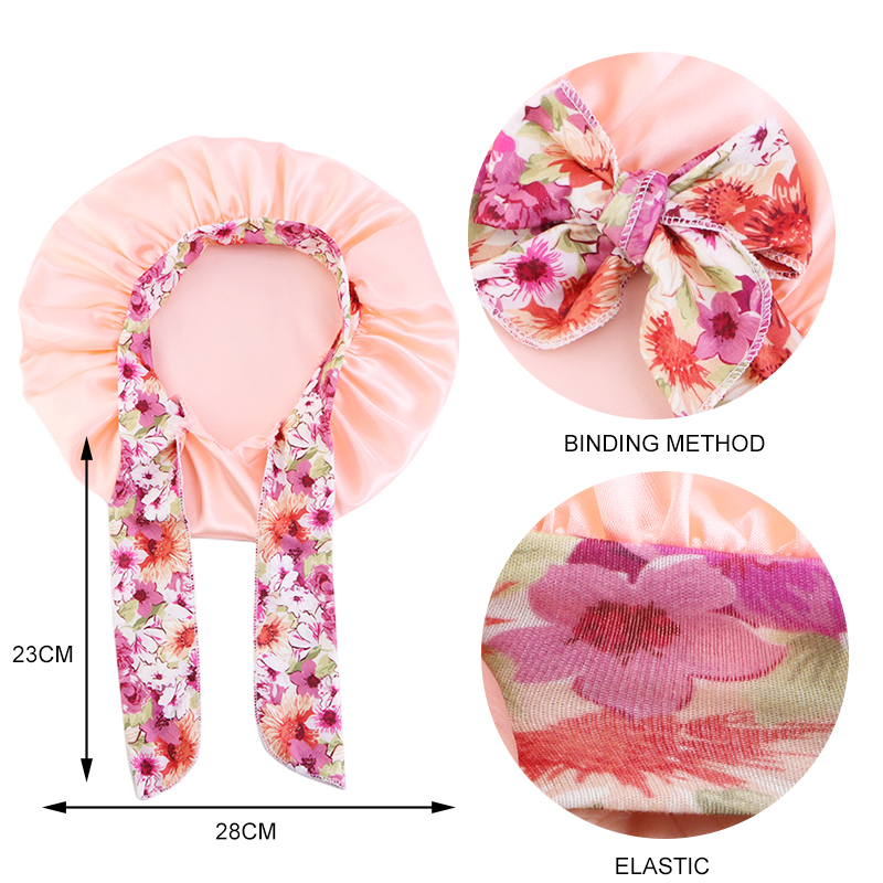 Bonnet élastique en Satin soyeux pour enfants, chapeau de couchage, Baotou, nœud mignon, soins capillaires, Bonnet de nuit, Turban
