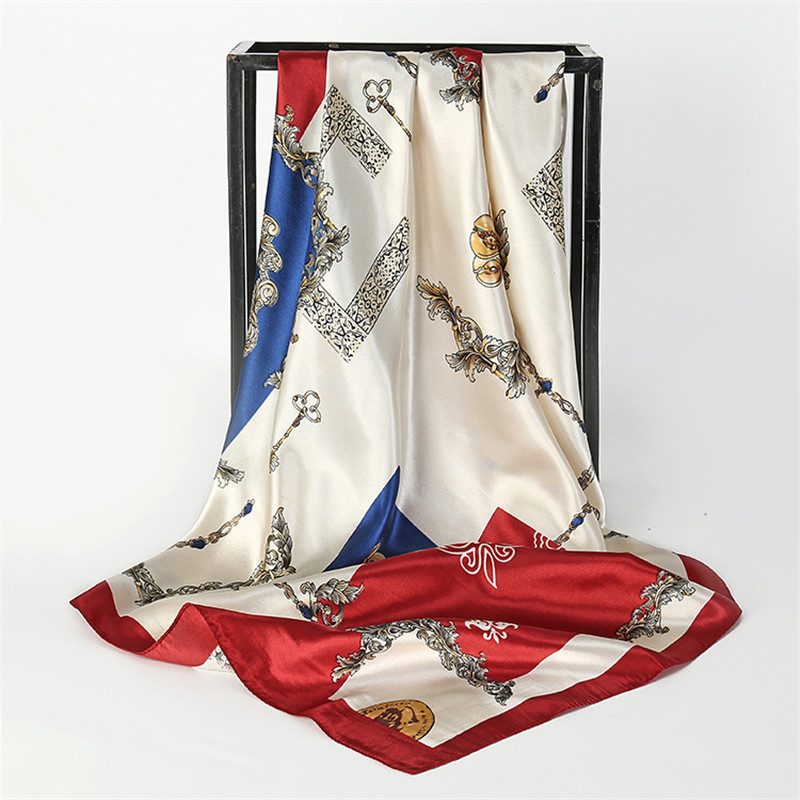 Foulard carré en Satin pour femmes musulmanes, Hijab élégant, imprimé 90cm, foulard en soie, châle, bandeau, poignée, accessoires pour cheveux, Bandana