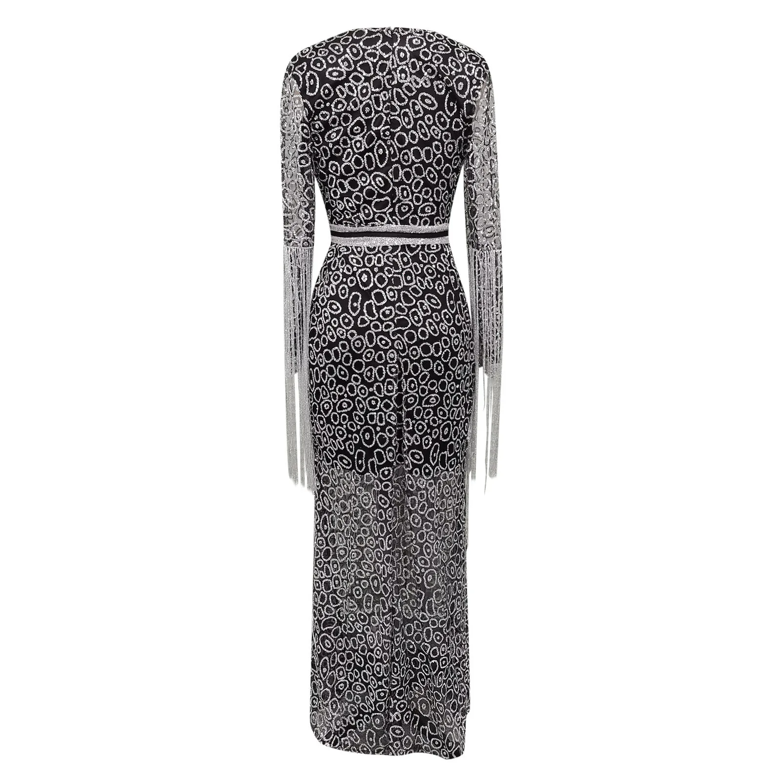 Robe de bal à manches longues pour femmes, élégante, Sexy, décolleté en V profond, paillettes, franges, longue, Slim, robes de soirée, nouvelle collection
