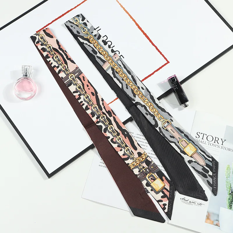 Chaîne léopard allonger foulard en soie pour rubans de cheveux femmes décoration sergé soie emballage sac cravates foulard en soie petites écharpes