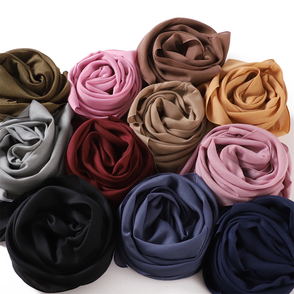 Foulard carré 110x110cm-100% Viscose, Style basique, châle polyvalent pour femmes, chaleur, couleur unie, Hijab musulman approprié