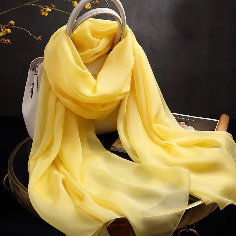 Group écharpe en mousseline de soie pour femme, foulard pour femme, écharpe pour femme, enveloppes pour dames, foulard solide pour la présidence, injplanchers f jaune, 100%