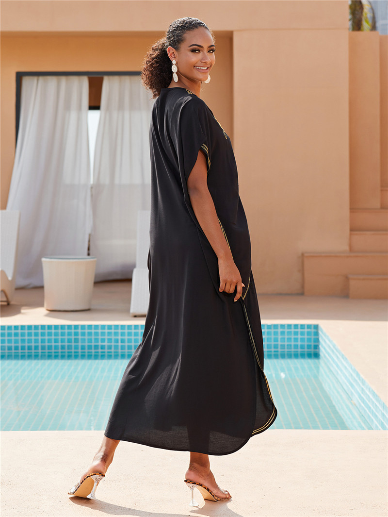 Robes Kaftan Grande Taille pour Femmes, Caftans, Vêtements de détente, Kaftan de plage brodé, Robe Mumu
