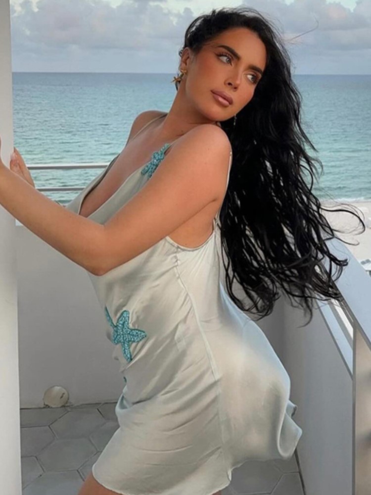 Été Satin étoile de mer cache femmes maillot de bain Spaghetti sangle Robes maillot de bain 2026 nouvelle plage vacances Mini Robes couverture