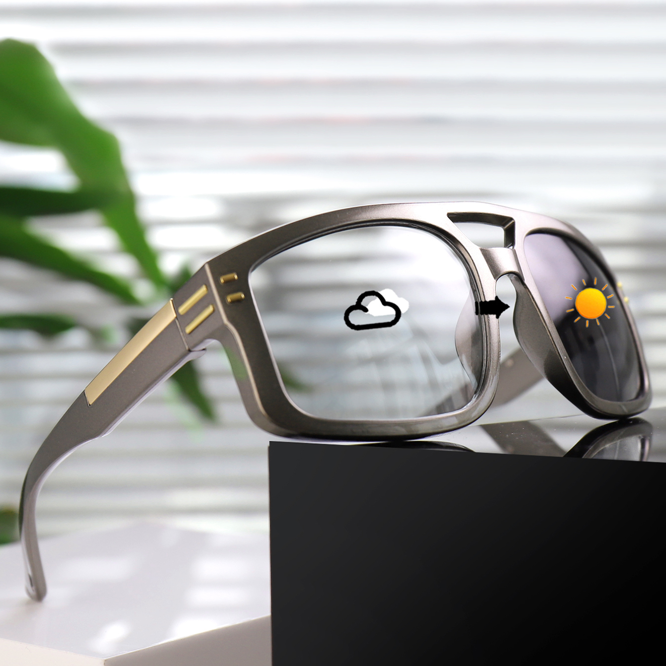 Lunettes de soleil photochromiques pour hommes et femmes, à grande monture avec pièces métalliques, adaptées à la randonnée, à l'équitation et à la course