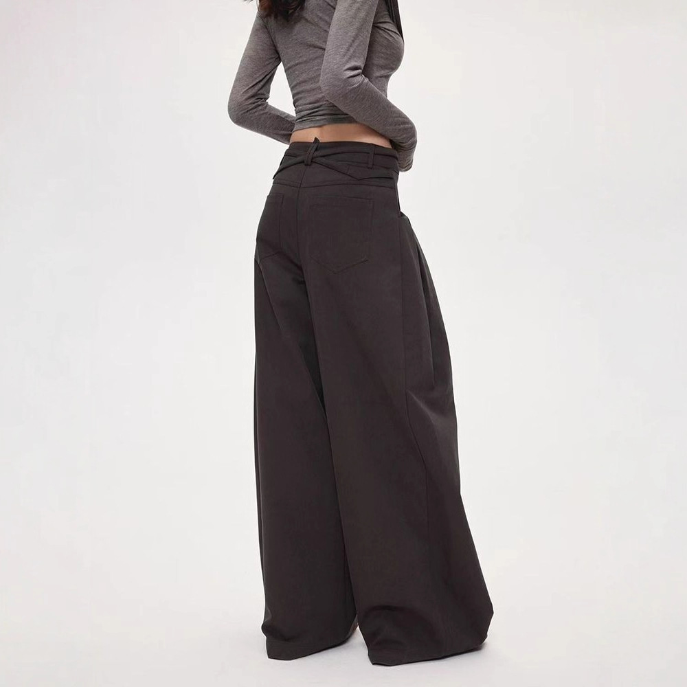 Femmes taille haute pantalon à jambes larges 2025 automne rétro Cargo pantalon à jambes larges femmes incurvé droit longueur de plancher pantalon décontracté ample
