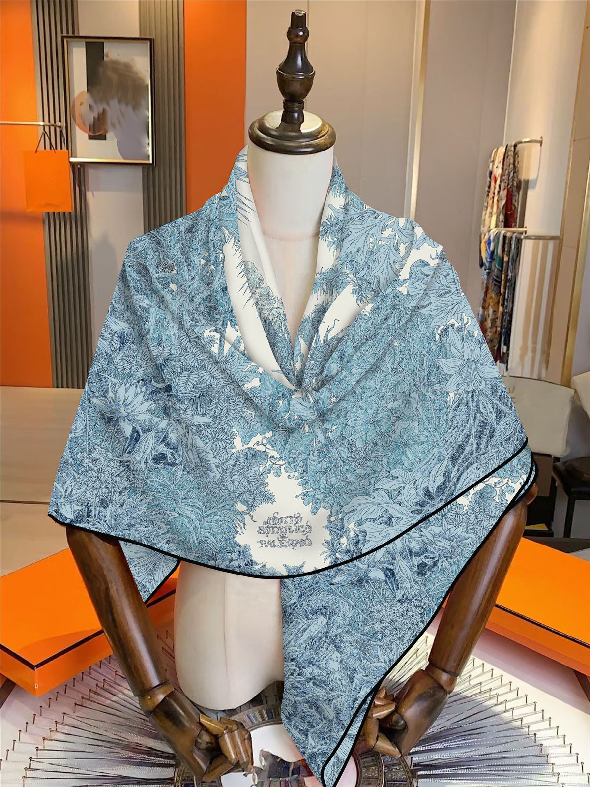 30% soie 70% cachemire écharpe femmes plantes roulées à la main, fleurs de la Jungle imprimer foulards carrés enveloppes Bandana grands Hijabs femme