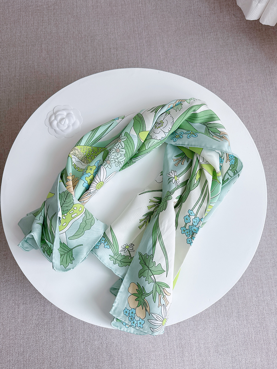 Fleurs vert haute qualité nouveau chez les femmes Foulard roulé à la main Foulard de luxe 90 cm fleur carré écharpe 90x90 cm