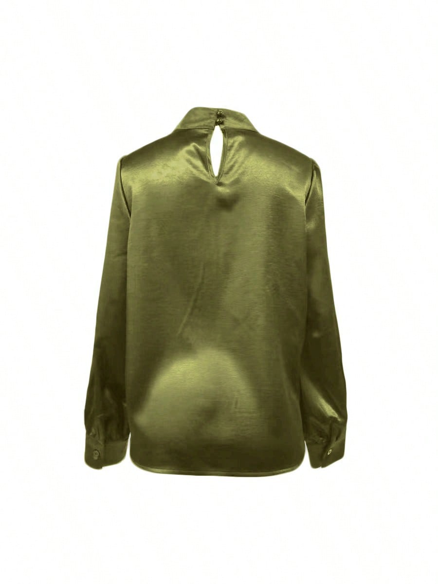 Chemise en satin unie à manches longues pour femme, élégante et tendance, idéale pour le bureau, la maison, le quotidien, les vacances, les rendez-vous et toutes les saisons.