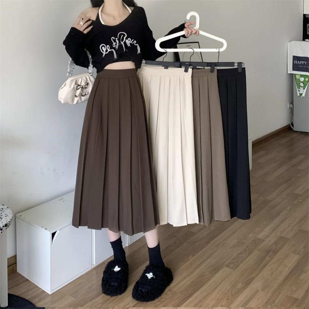 Jupes longues plissées de style coréen pour femmes, jupe noire pour filles, mode, ligne A, 2023