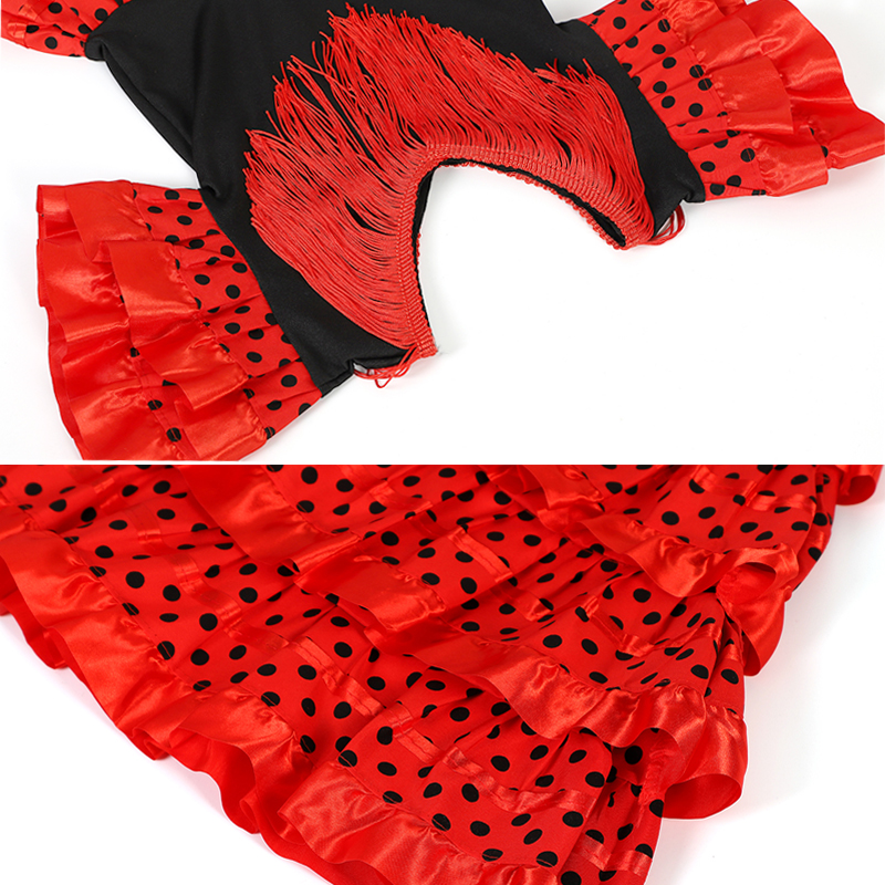 Robe de danse traditionnelle espagnole pour filles, robe de Festival à pois avec pompon, quatre couleurs, jupe classique de Style Flamengo gitane pour enfants