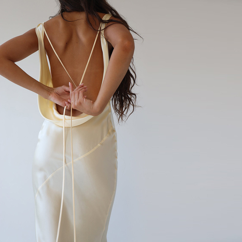 Robe de cocktail longue dos nu pour femme, robe de soirée élégante pour femme, vintage, mince, taille haute